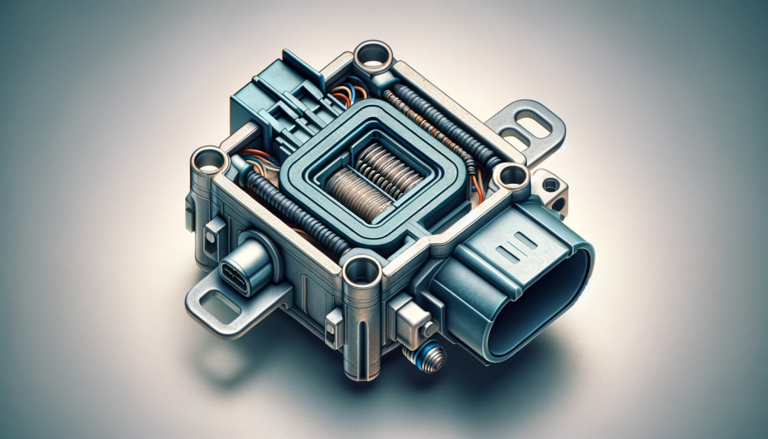 This image provides a close-up view of the internal components of a Mass Air Flow Sensor (MAF). It showcases the intricate inner workings, including delicate wires, filaments, and electrical elements crucial for measuring air flow. The sensor's interior is highlighted with precision, revealing the complex and finely engineered parts that play a vital role in regulating the air-to-fuel ratio in a car's engine. The attention to detail in the image emphasizes the sensor's sophisticated design and technological sophistication.