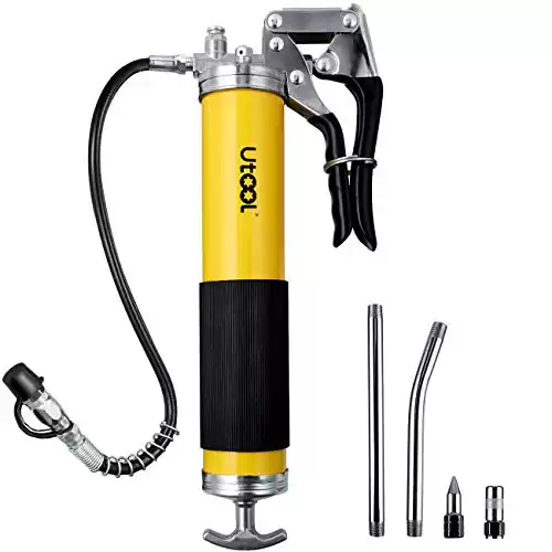 UTOOL Grease Gun, 8000 PSI Heavy Duty Pistol Grip Grease Gun Kit with 14 oz Load, 18 Inch Resin Flex Hose, 2 Basic Coupler, 2 Extension Rigid Pipe and 1 Sharp Type Nozzle