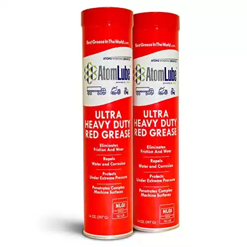 AtomLube Ultra Heavy Duty Red Grease, 2-Pack of 14 Oz. Tubes| Waterproof Lubricant & High Temp Grease| Wheel Bearing Grease for Semi Truck Accessories