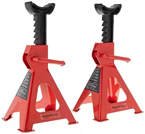 Amazon Basics Steel Jack Auto Stands, 3 Ton Capacity, 1 Pair, Black and Red