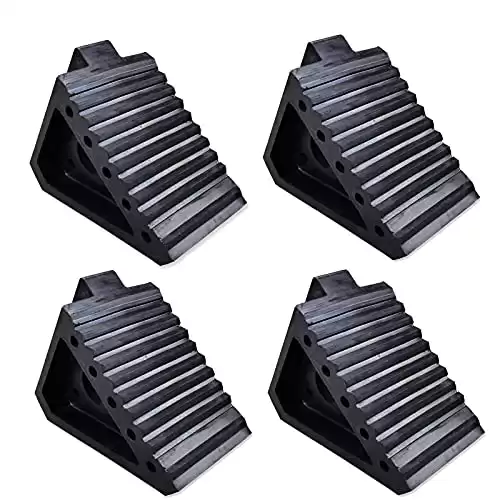 HOXWELL Solid Heavy Duty Rubber Wheel Chocks 4 Packs, Premium Wheel Stopper for Car, Travel Trailers, RV, Truck, and ATV(4 pcs, Black) 8" x 4" x 6"